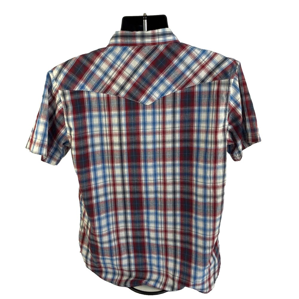 Mens Levi’s Western Short Sleeve Pearl Snap Shirt Size Large Red Plaid - Picture 7 of 7